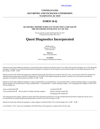 Thumbnail Quest Diagnostics
 Quarterly Report 2017-q3
