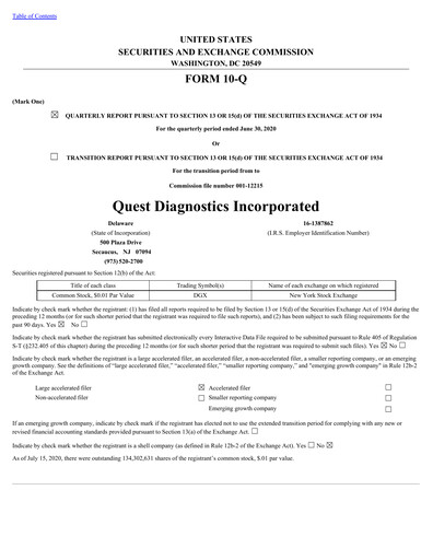 Thumbnail Quest Diagnostics
 Quarterly Report 2020-q2