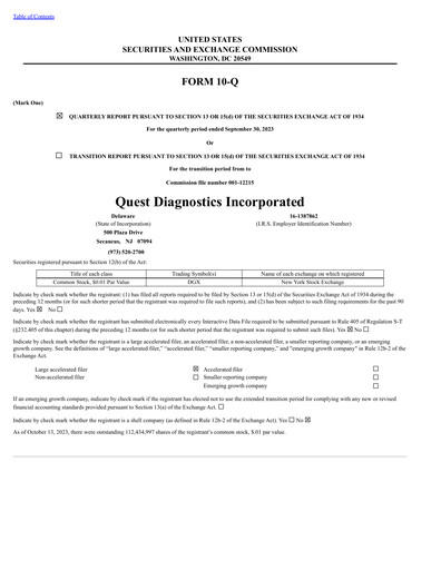 Thumbnail Quest Diagnostics
 Quarterly Report 2023-q3