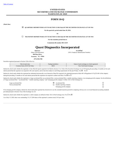 Thumbnail Quest Diagnostics
 Quarterly Report 2024-q2