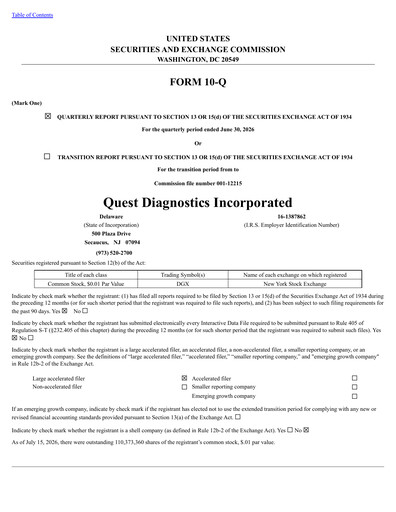 Thumbnail Quest Diagnostics
 Quarterly Report 2026-q2