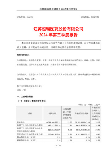Thumbnail Jiangsu Hengrui Medicine
 Quarterly Report 2024-q3