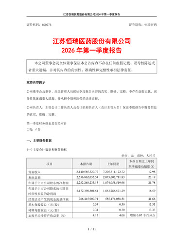 Thumbnail Jiangsu Hengrui Medicine
 Quarterly Report 2026-q1