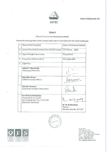 Thumbnail Astec Lifesciences
 Annual Report 2014-2015