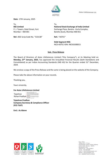 Thumbnail Astec Lifesciences
 Quarterly Report 2024-q3