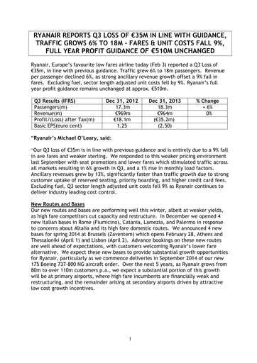 Thumbnail Ryanair Quarterly Report 2013-q3