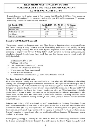 Thumbnail Ryanair Quarterly Report 2016-q3