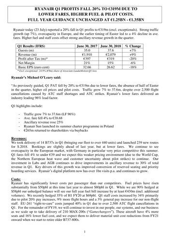 Thumbnail Ryanair Quarterly Report 2018-q1