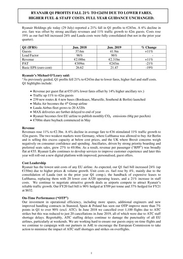 Thumbnail Ryanair Quarterly Report 2019-q1
