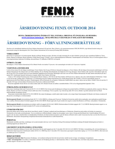 Thumbnail Fenix Outdoor Annual Report 2014