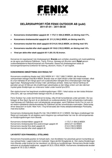 Thumbnail Fenix Outdoor Quarterly Report 2011-q3