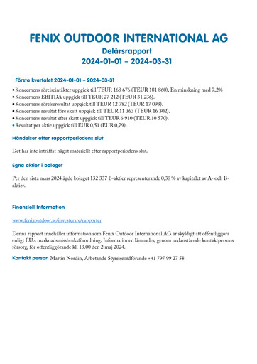 Thumbnail Fenix Outdoor Quarterly Report 2024-q1