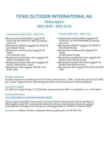 Thumbnail Fenix Outdoor Quarterly Report 2025-q4