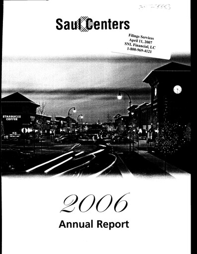 Thumbnail Saul Centers Annual Report 2006