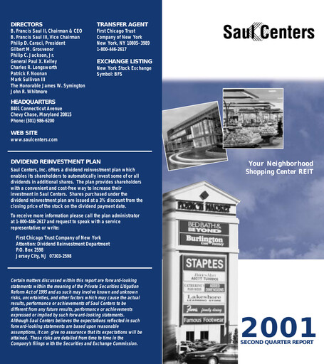 Thumbnail Saul Centers Quarterly Report 2001-q2