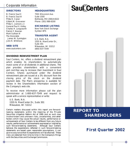 Thumbnail Saul Centers Quarterly Report 2002-q1