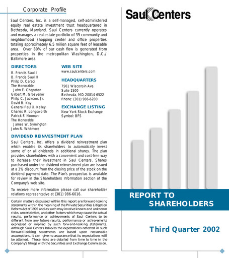 Thumbnail Saul Centers Quarterly Report 2002-q3