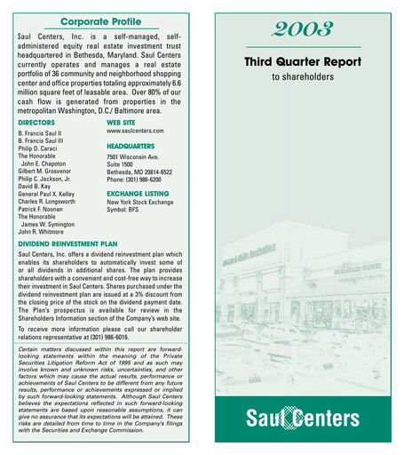 Thumbnail Saul Centers Quarterly Report 2003-q3