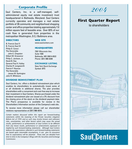 Thumbnail Saul Centers Quarterly Report 2004-q1