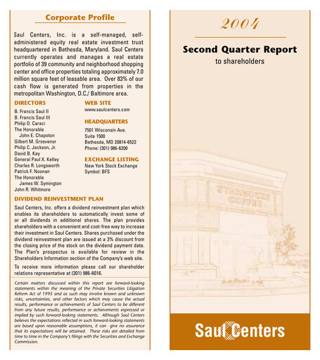 Thumbnail Saul Centers Quarterly Report 2004-q2