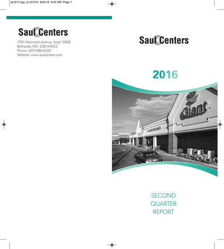 Thumbnail Saul Centers Quarterly Report 2016-q2
