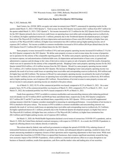 Thumbnail Saul Centers Quarterly Report 2022-q1