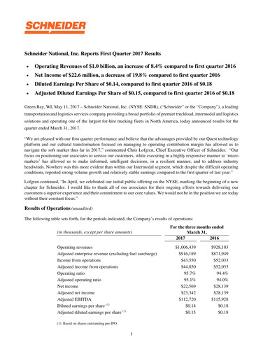 Thumbnail Schneider National Quarterly Report 2017-q1