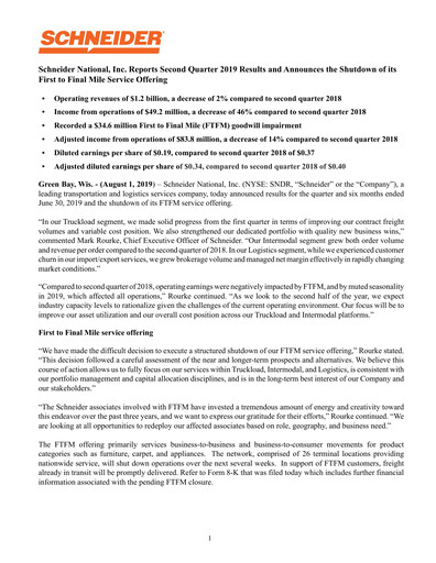 Thumbnail Schneider National Quarterly Report 2019-q2
