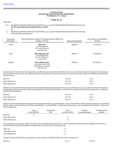Thumbnail Spire Inc. Quarterly Report 2018-q2