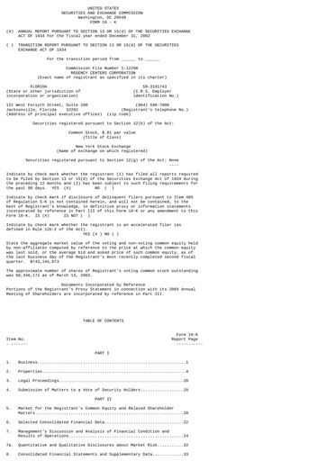 Thumbnail Regency Centers
 Annual Report 2002