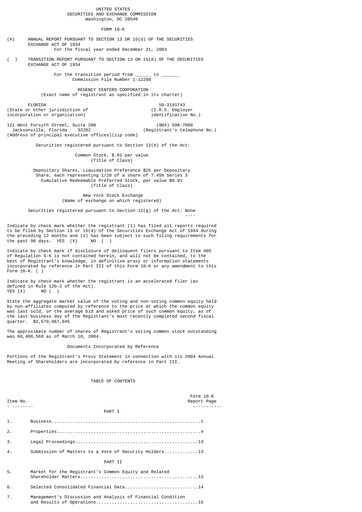 Thumbnail Regency Centers
 Annual Report 2003