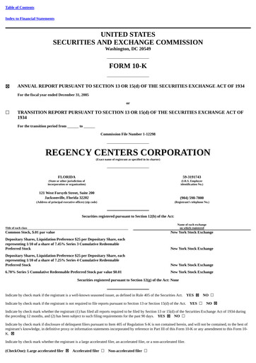 Thumbnail Regency Centers
 Annual Report 2005