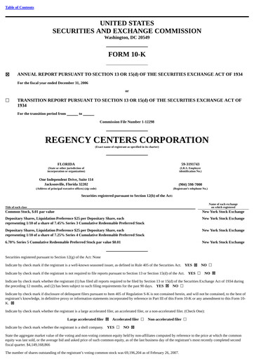 Thumbnail Regency Centers
 Annual Report 2006