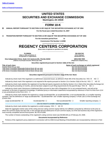 Thumbnail Regency Centers
 Annual Report 2007
