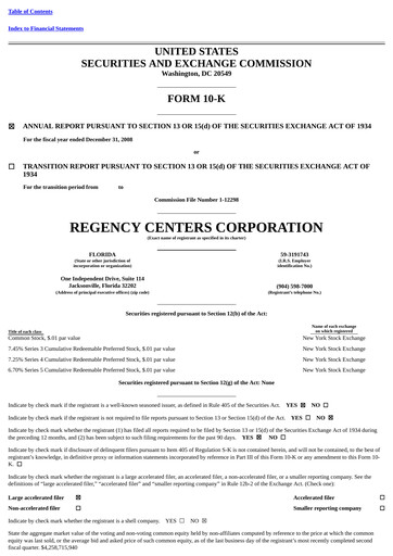Thumbnail Regency Centers
 Annual Report 2008