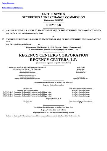 Thumbnail Regency Centers
 Annual Report 2010