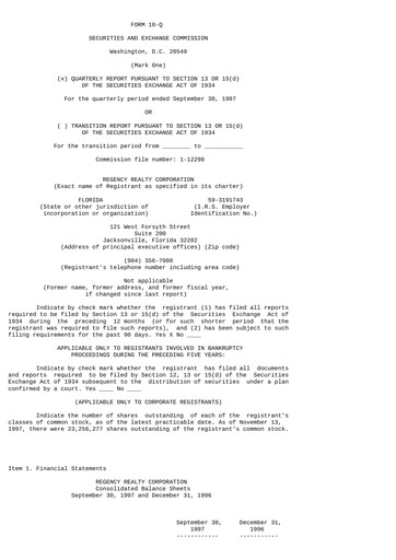 Miniature Regency Centers
 Rapport trimestriel 1997-q3