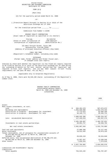 Miniature Regency Centers
 Rapport trimestriel 2000-q1