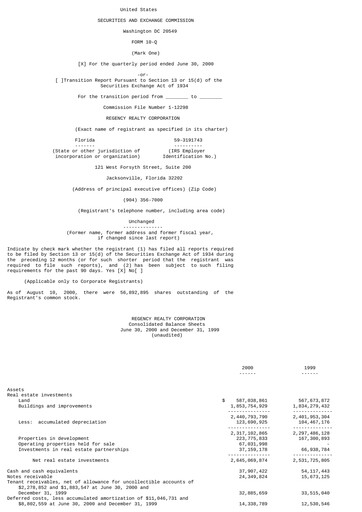 Miniature Regency Centers
 Rapport trimestriel 2000-q2