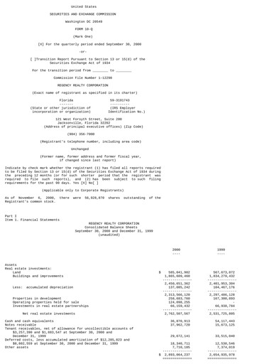 Miniature Regency Centers
 Rapport trimestriel 2000-q3