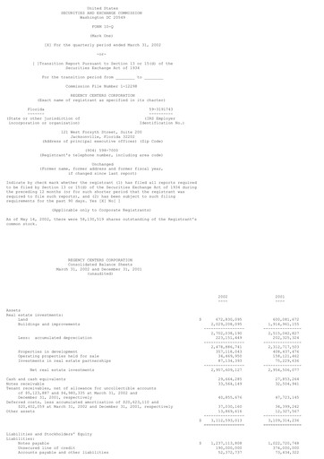 Miniature Regency Centers
 Rapport trimestriel 2002-q1