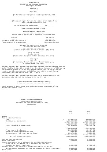 Miniature Regency Centers
 Rapport trimestriel 2002-q3