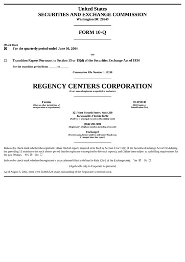 Miniature Regency Centers
 Rapport trimestriel 2004-q2