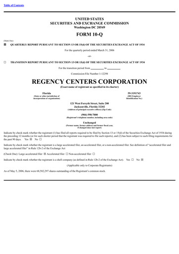 Miniature Regency Centers
 Rapport trimestriel 2006-q1