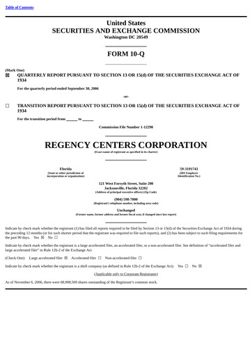 Miniature Regency Centers
 Rapport trimestriel 2006-q3