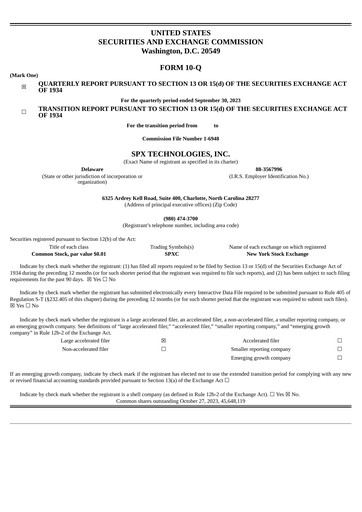 Thumbnail SPX Technologies Quarterly Report 2023-q3