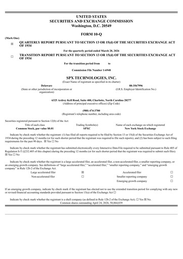 Thumbnail SPX Technologies Quarterly Report 2026-q1
