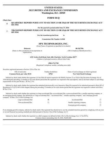 Thumbnail SPX Technologies Quarterly Report 2026-q2