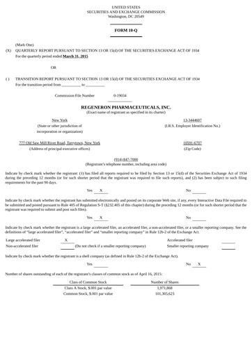 Thumbnail Regeneron Pharmaceuticals Quarterly Report 2015-q1