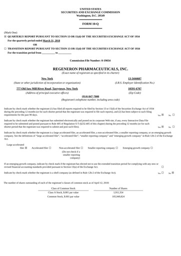 Thumbnail Regeneron Pharmaceuticals Quarterly Report 2018-q1